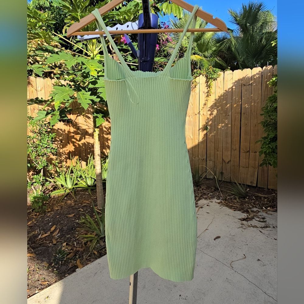 Zara Light Green Ribbed Mini Dress - Picture 5 of 12